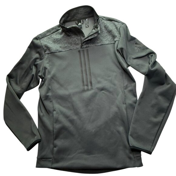 ADIDAS 1/4 Zip Pullover Mock Neck Gray Long Sleeve Size Men's Small Front Pocket